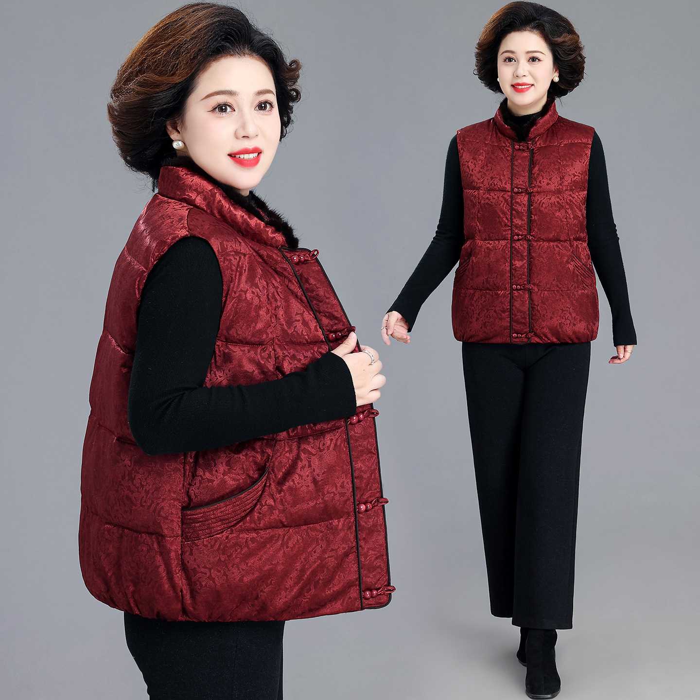 专柜品牌老人马甲女款奶奶装冬装保暖棉背心老年人棉衣外套女妈妈