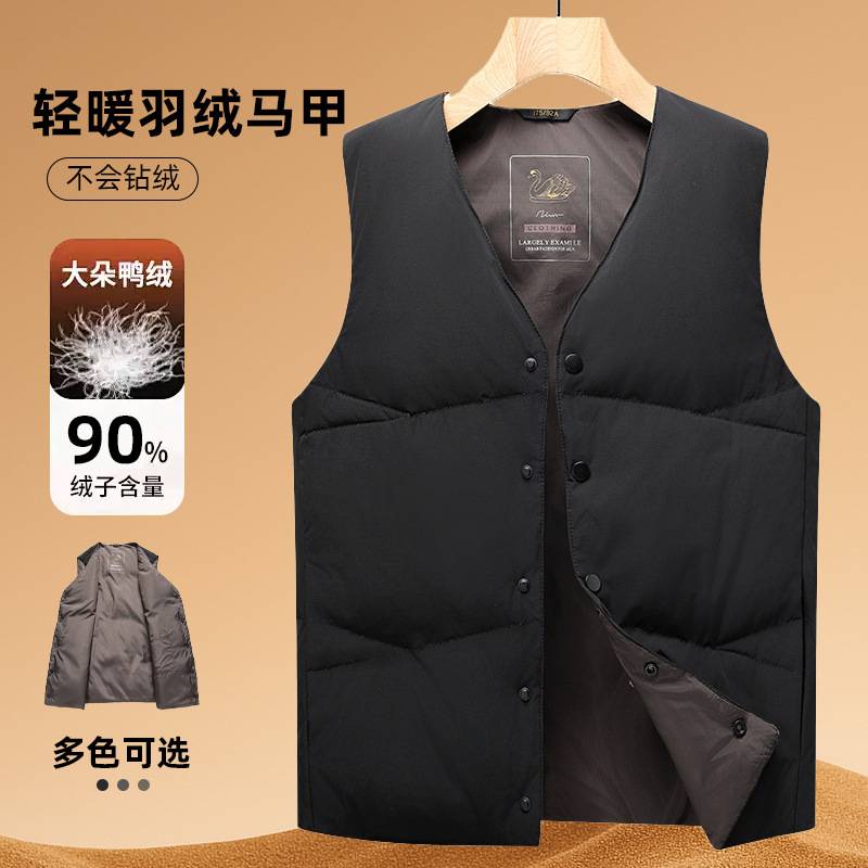 商场品牌男式羽绒马甲2025秋冬90白鸭绒保暖青年商务通勤无袖羽绒