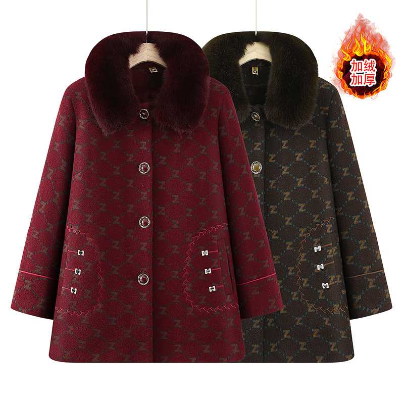 专柜品牌中年妈妈秋冬装加厚水貂绒外套中长款棉衣中老年女装洋气