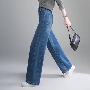 商场品牌深蓝色窄版直筒牛仔弯刀裤女2026春季新款女裤高腰显瘦休