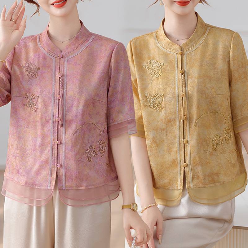 商场品牌新中式妈妈夏装薄款外套洋气开衫中老年女装夏季国风中袖