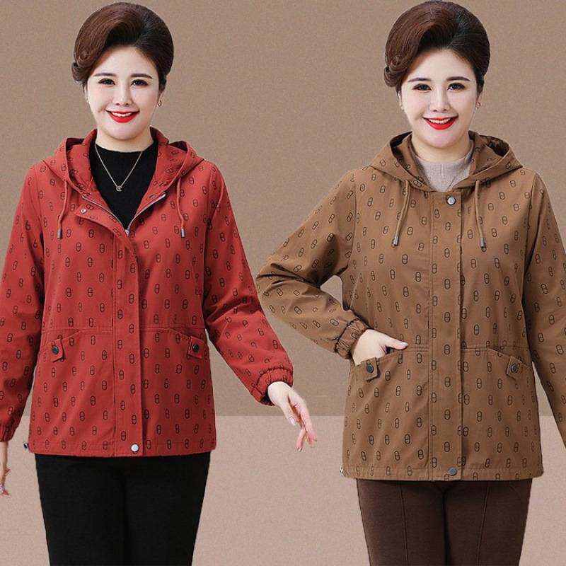 商场品牌中老年女春装连帽上衣显瘦夹克加大码加肥妈妈春秋装外套