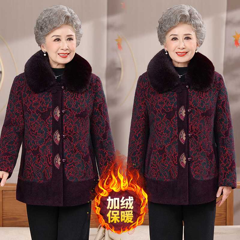 专柜品牌中老年人棉衣女加绒加厚奶奶冬装棉服外套妈妈装棉袄老太