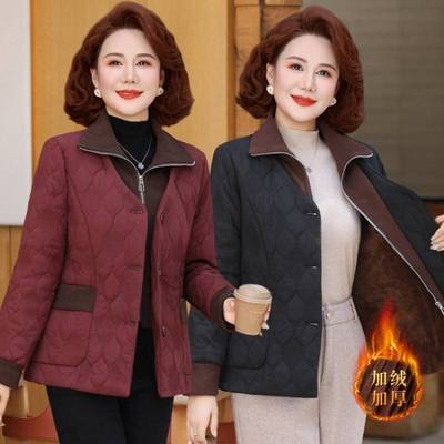 商场品牌时尚短款保暖拼接加绒棉服女秋冬新款棉袄小个子妈妈修身