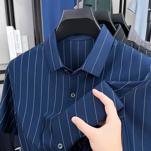 商场品牌2026夏季新款中年男士翻领时尚休闲宽松条纹衬衣宽松男士