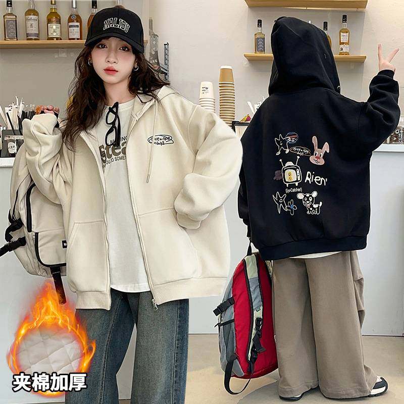 商场品牌女童开衫拉链连帽外套加绒秋冬款2025新款中大儿童棒球服