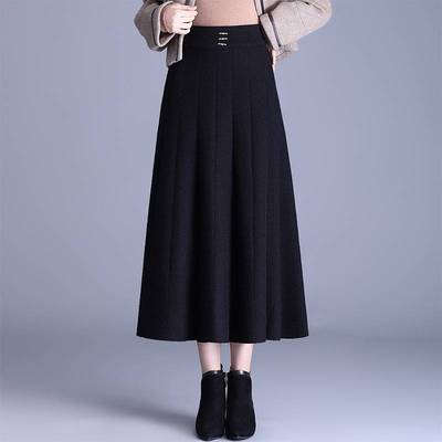 毛线针织大摆半身裙女2025秋冬新款时尚通勤韩版A字百褶中长裙