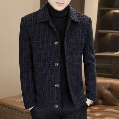 商场品牌冬季新款男士毛呢大衣短款翻领加绒加厚呢子外套潮流休闲