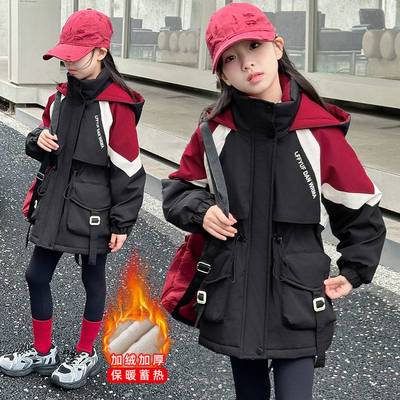 商场品牌女童冬装棉服加绒加厚2025新款儿童中长款高端洋气派克服