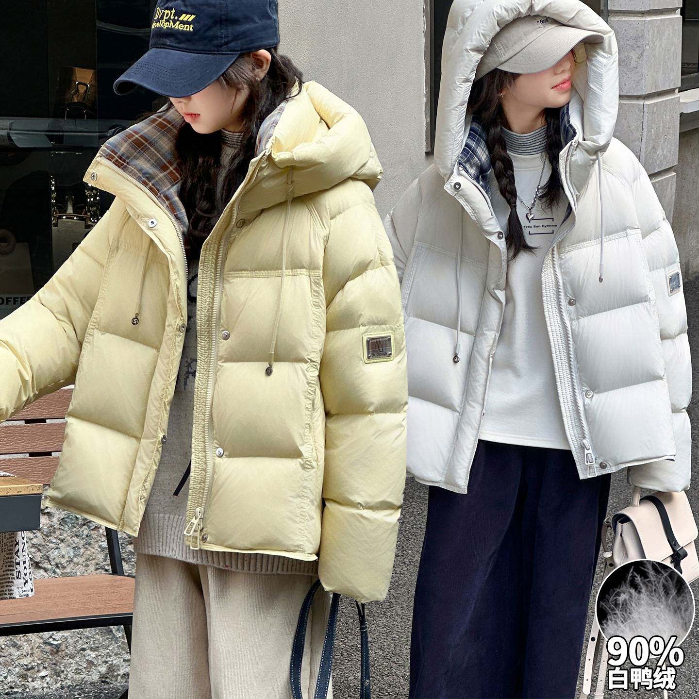 商场品牌女童冬装羽绒服2025新款儿童韩系中大童时髦面包连帽90白