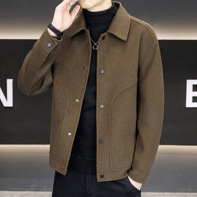 商场品牌秋冬季双面呢羊毛大衣男士加厚短款呢子大衣高端休闲简约