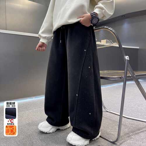 专柜品牌男童裤子秋冬款2026新款大童秋季男孩加绒加厚卫裤儿童直