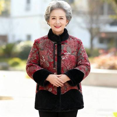 商场品牌中老年女装百搭款冬装棉衣女加绒加厚妈妈装外套奶奶保暖