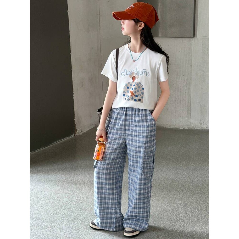商场品牌女童夏套装2026新款夏季洋气儿童短袖t恤女孩大童薄款格