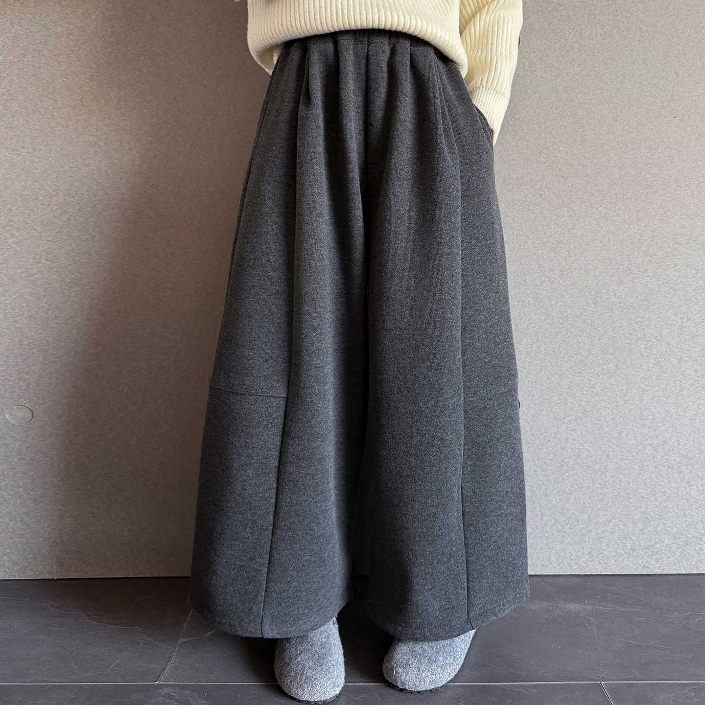 专柜品牌女童加绒加厚裤子女大童韩版毛呢九分阔腿裤女孩初中生休