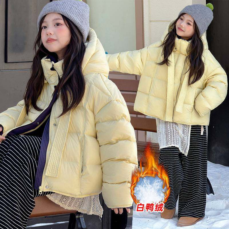 商场品牌女童90白鸭绒羽绒服2025冬季款中大童韩版休闲时尚加厚保