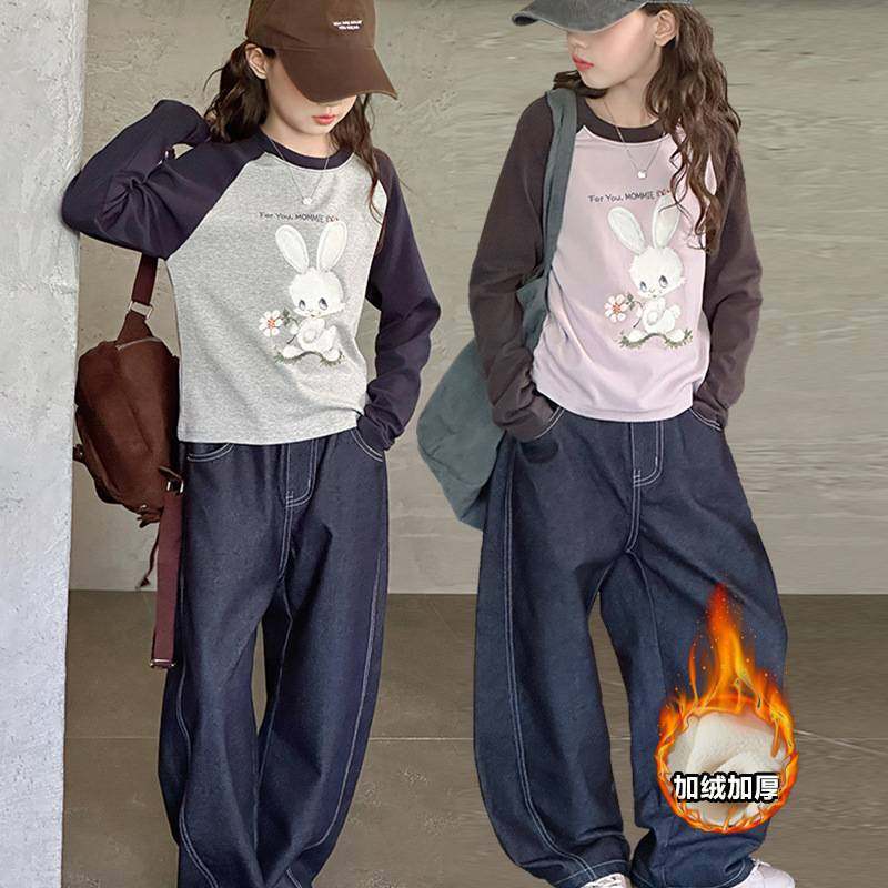 商场品牌女童秋冬加绒打底衫2025新款儿童韩系中大童时髦撞色保暖