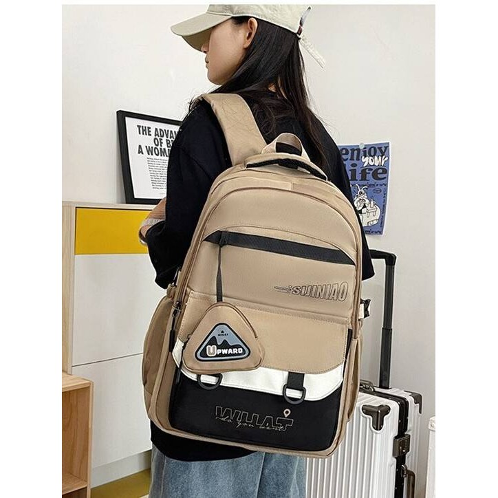 专柜品牌日系卡其拼棕潮酷工装学院风背包帅气初高中男生校园上课