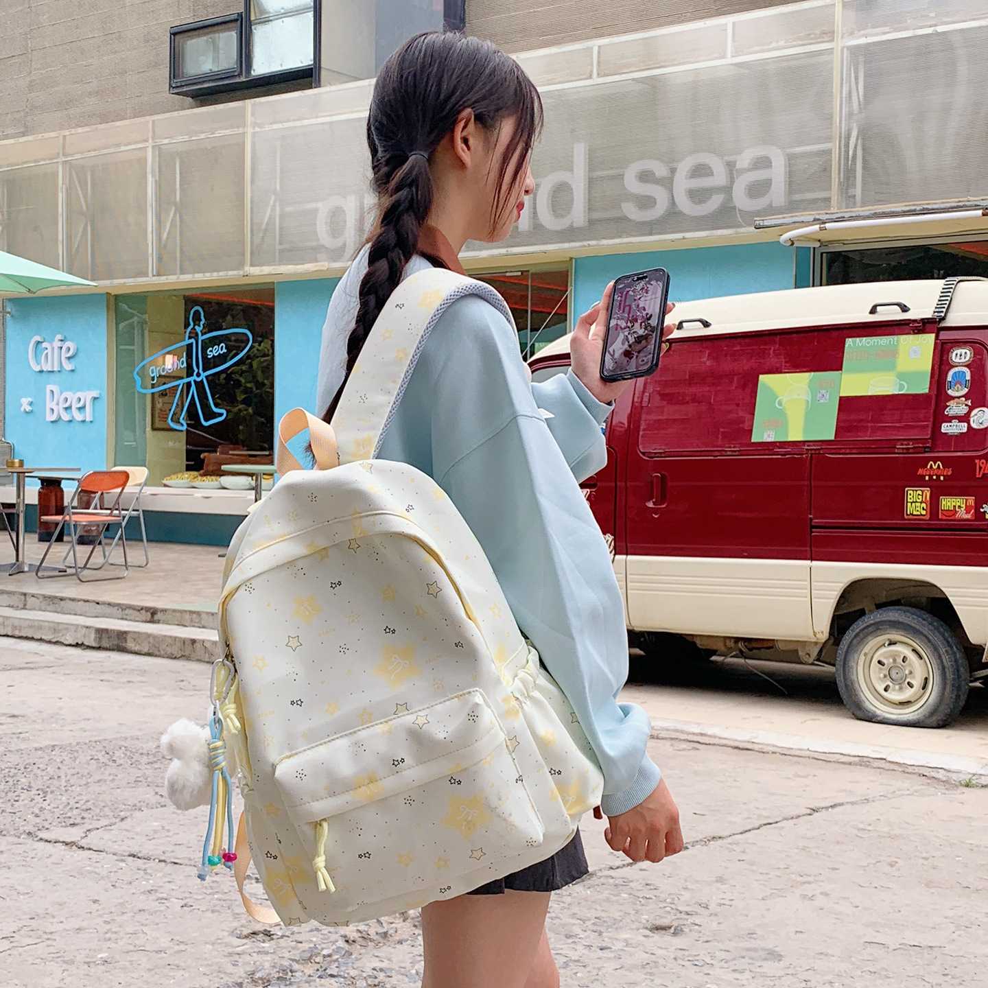 专柜品牌森系ins高颜值清新甜美可爱星星背包初高中生轻便简约双