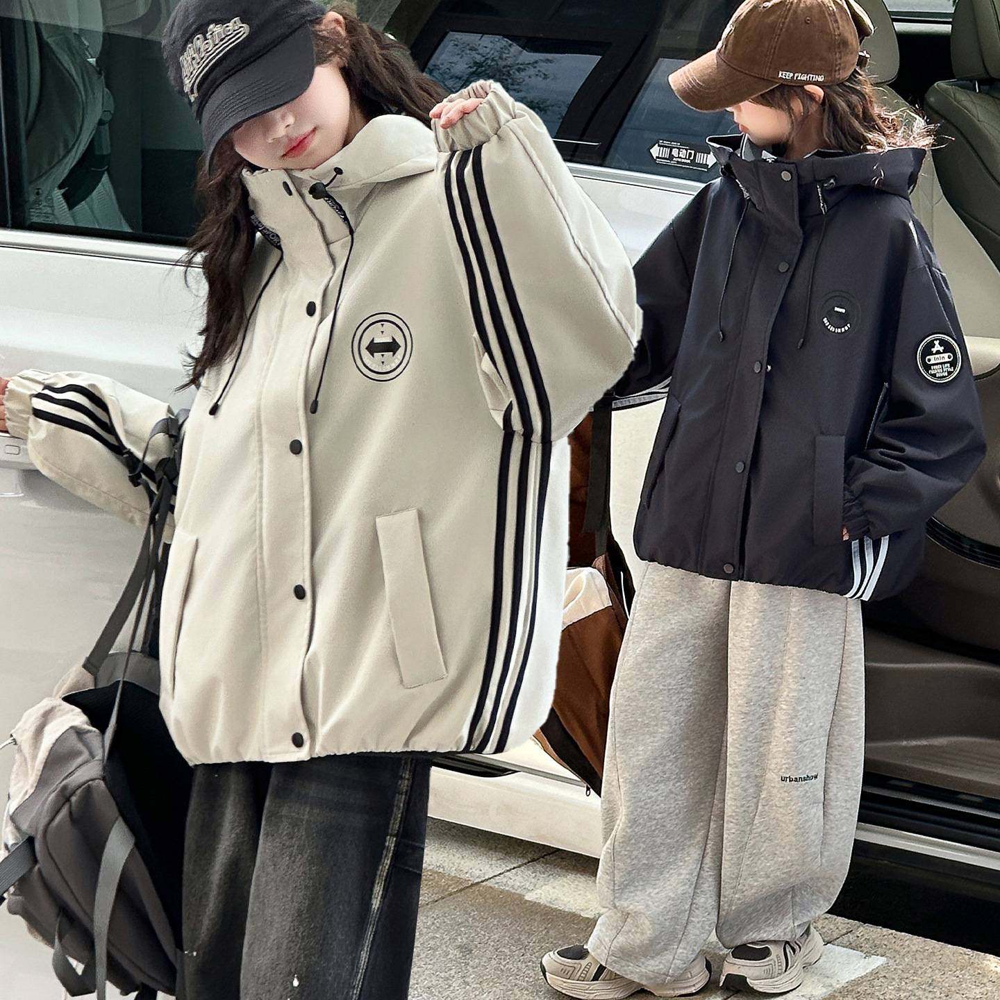 商场品牌女童秋装冲锋衣外套2025新款儿童韩系大童时髦春秋女孩洋