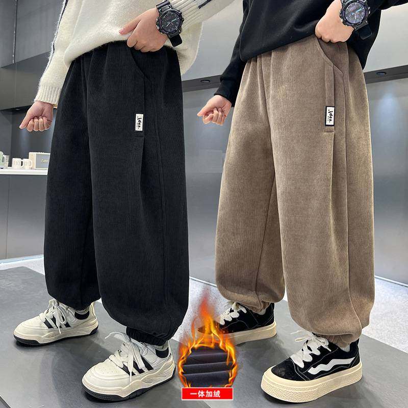 商场品牌男童休闲条纹裤秋冬装2025新款冬装男孩加绒裤子大儿童长