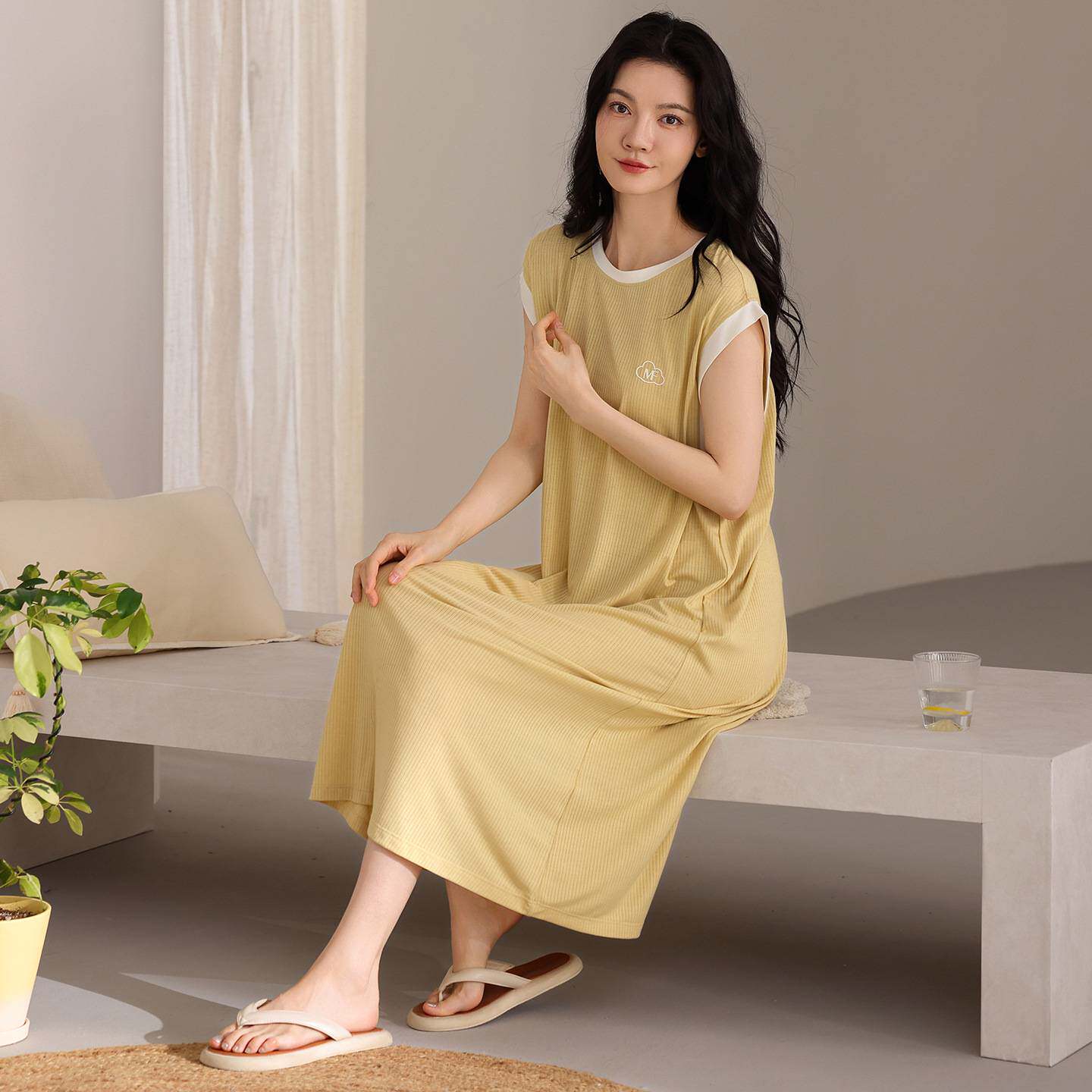 商场品牌带胸垫一体式睡裙女夏季薄款莫代尔背心长裙睡衣夏天休闲