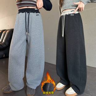 商场品牌女童加绒裤子秋2025新款儿童运动裤初中生卫裤女孩大童阔