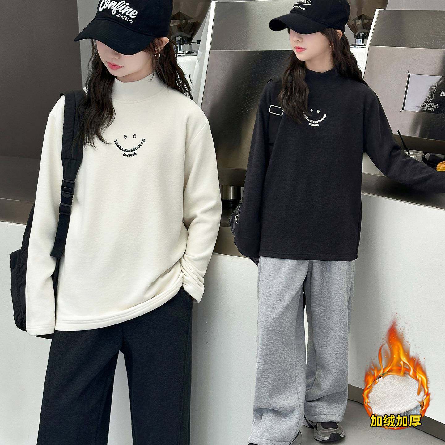 商场品牌女童秋冬加绒打底衫2025新款儿童韩系中大童时髦冬季保暖