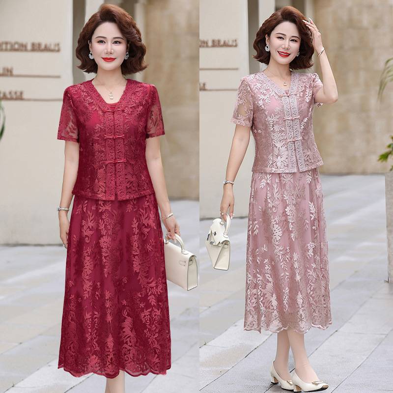 商场品牌新中式妈妈夏装新款连衣裙中老年夏季婆婆婚宴礼服上衣长