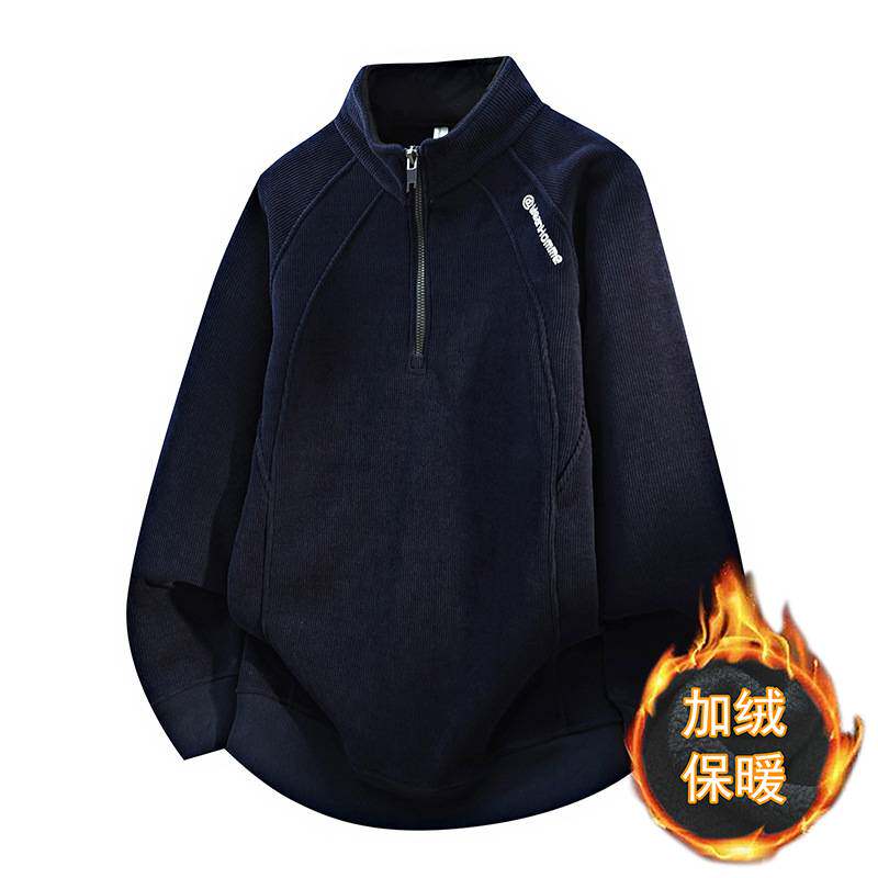商场品牌加绒加厚毛衣男2025新款秋冬季半拉链立领针织衫男字母刺