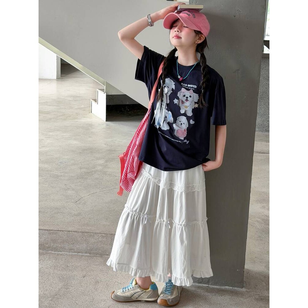 商场品牌女童短袖t恤裙子套装夏季薄款2026新款韩系穿搭半身裙女