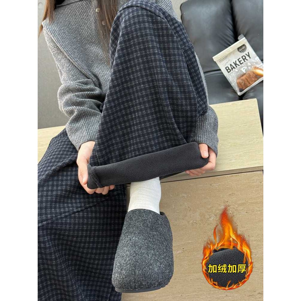 专柜品牌女童加绒裤子冬季2026新款儿童一体绒格子裤女大童秋冬加
