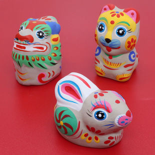 手工泥塑十二生肖摆件装饰桌面本命年吉祥物12属相纪念品特色礼物