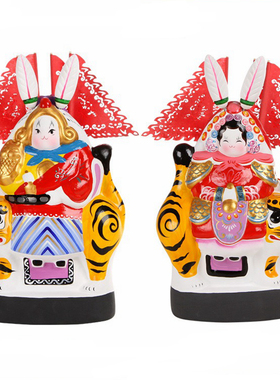 吉兔坊大号兔爷北京特色中秋礼物兔儿爷泥塑摆件家居饰品客厅装饰