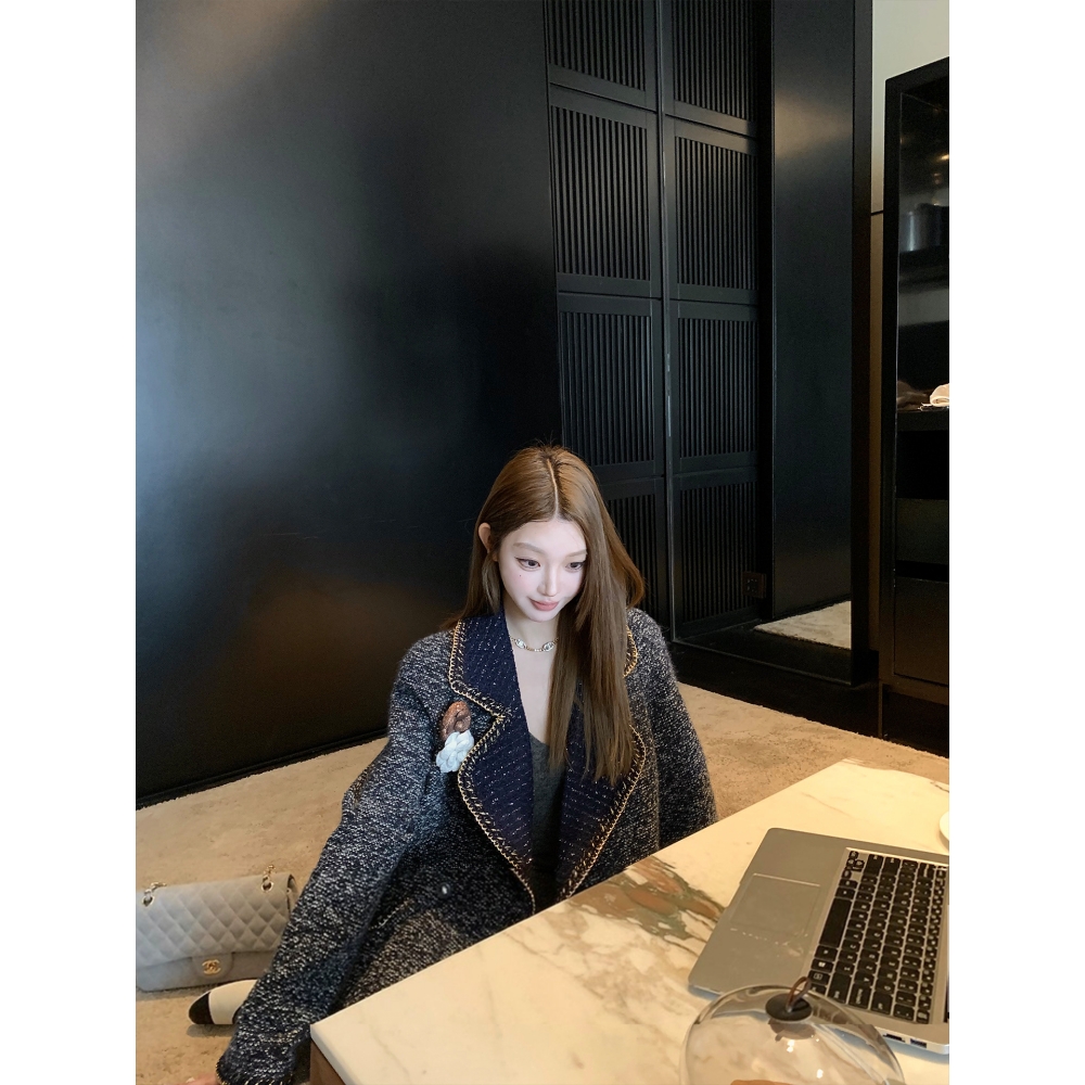 粗花呢小香风外套女秋冬翻领上衣