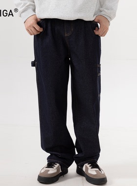 GOKIGA日系宽松休闲纯棉阔腿长裤潮流口袋直筒工装裤男春夏季9002