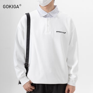 GOKIGA宫崎迦秋冬新款撞色假两件卫衣男潮流宽松休闲街头卫衣6648