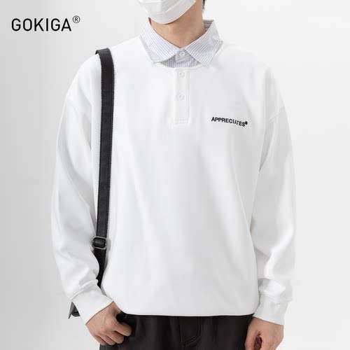 GOKIGA秋冬新款撞色假两件卫衣男