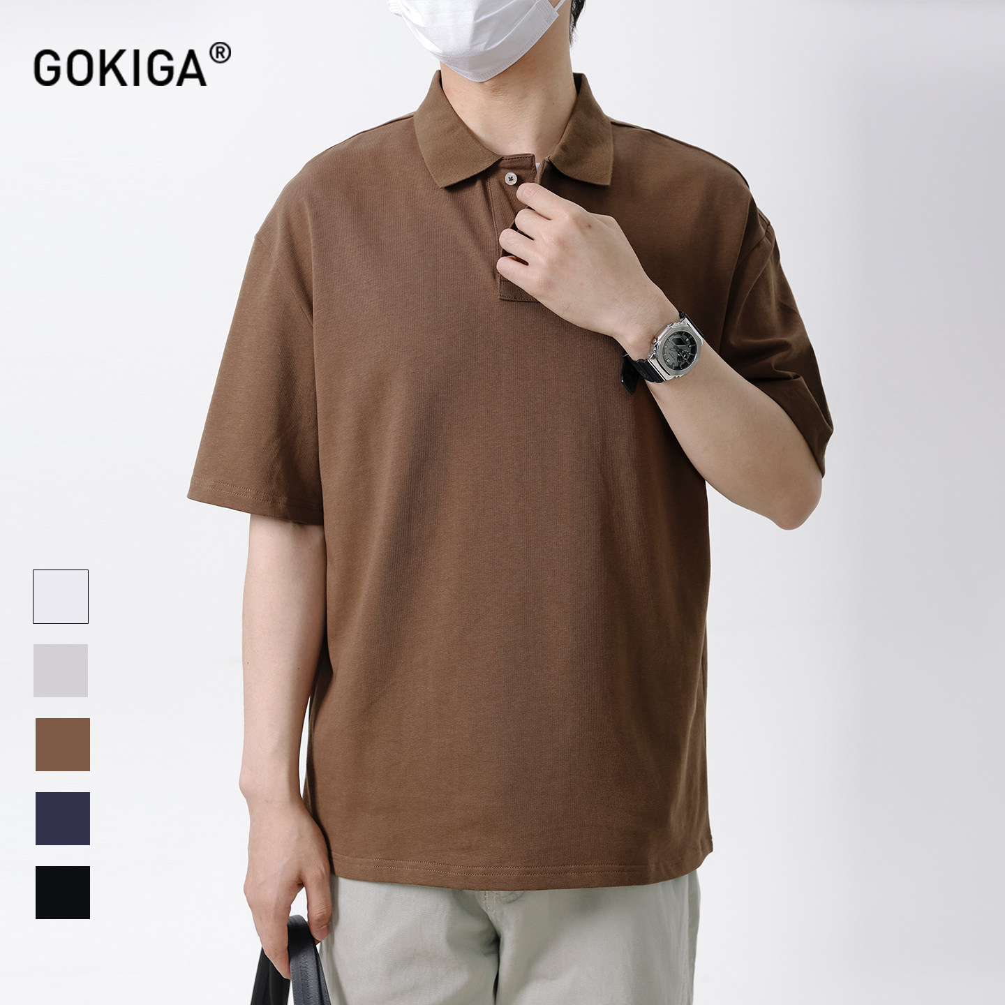 GOKIGA宫崎迦夏季休闲简约基础款短袖polo衫男宽松百搭保罗衫6406
