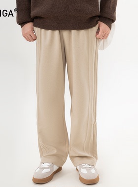 GOKIGA宫崎迦潮流百搭休闲阔腿运动裤男秋冬宽松加绒直筒卫裤1597