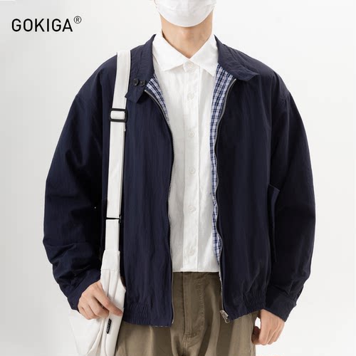 GOKIGA日系撞色立领两面穿夹克男