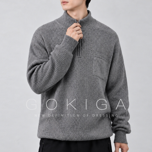 GOKIGA美式潮流半拉链立领毛衣