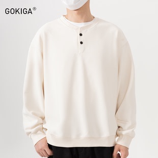 GOKIGA宫崎迦休闲简约亨利领polo衫 T恤男华夫格卫衣1822 套头长袖