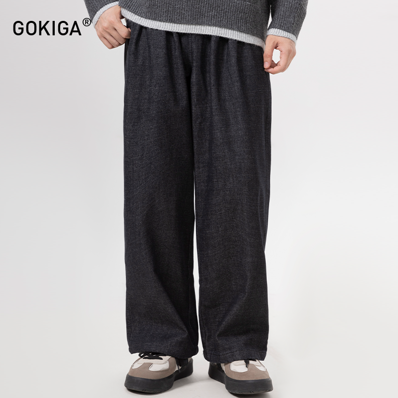 GOKIGA宫崎迦复古水洗加绒直筒牛仔裤男秋季潮牌宽松阔腿长裤1594