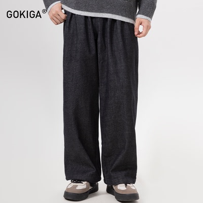 GOKIGA宫崎迦复古水洗加绒直筒牛仔裤男秋季潮牌宽松阔腿长裤1594