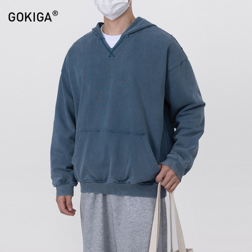 GOKIGA美式复古水洗重磅连帽卫衣