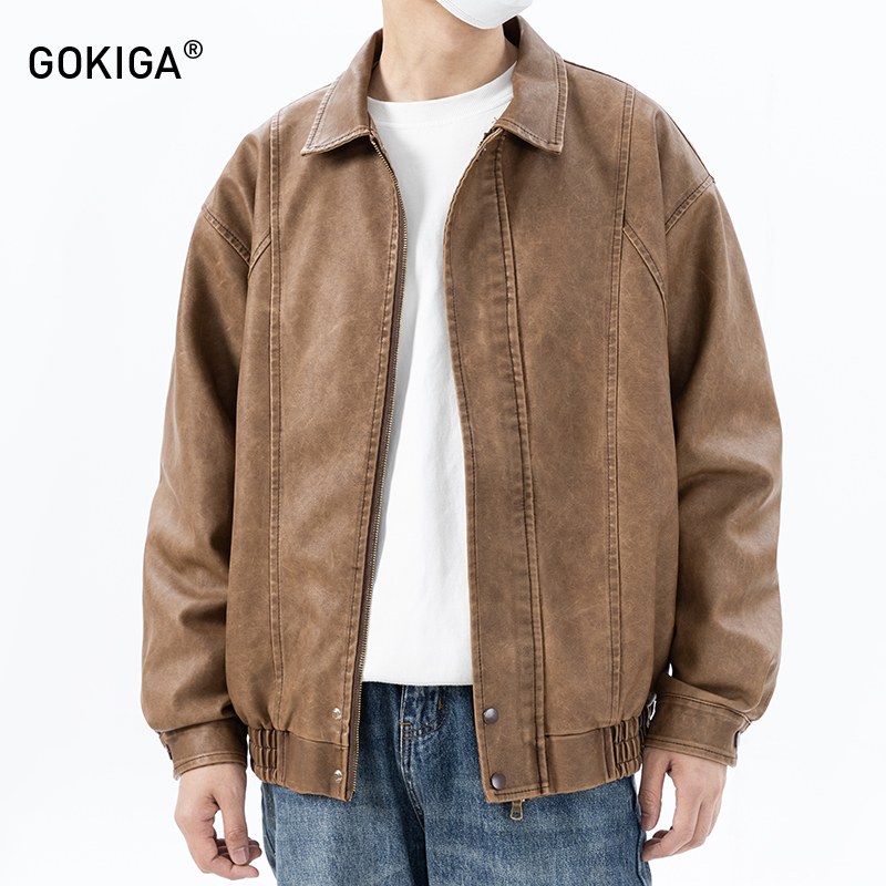 美式复古皮衣外套翻领机车服夹克