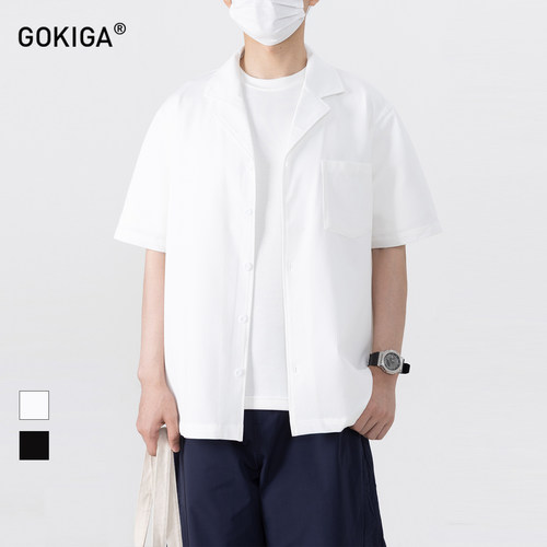 GOKIGA夏季新款简约古巴领衬衫男