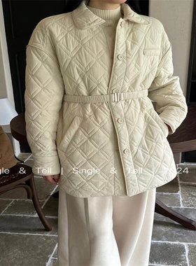 single白色菱格轻薄收腰中长款羽绒服女2024冬季新款90白鸭绒外套