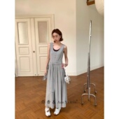 弥香撞色假两件针织吊带连衣裙女夏季 绑带背心裙 显瘦无袖 新款 修身